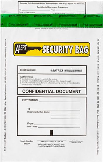 Alert 912CD-250 Confidential Documents Bag Opaque 9&quot; x 12&quot;