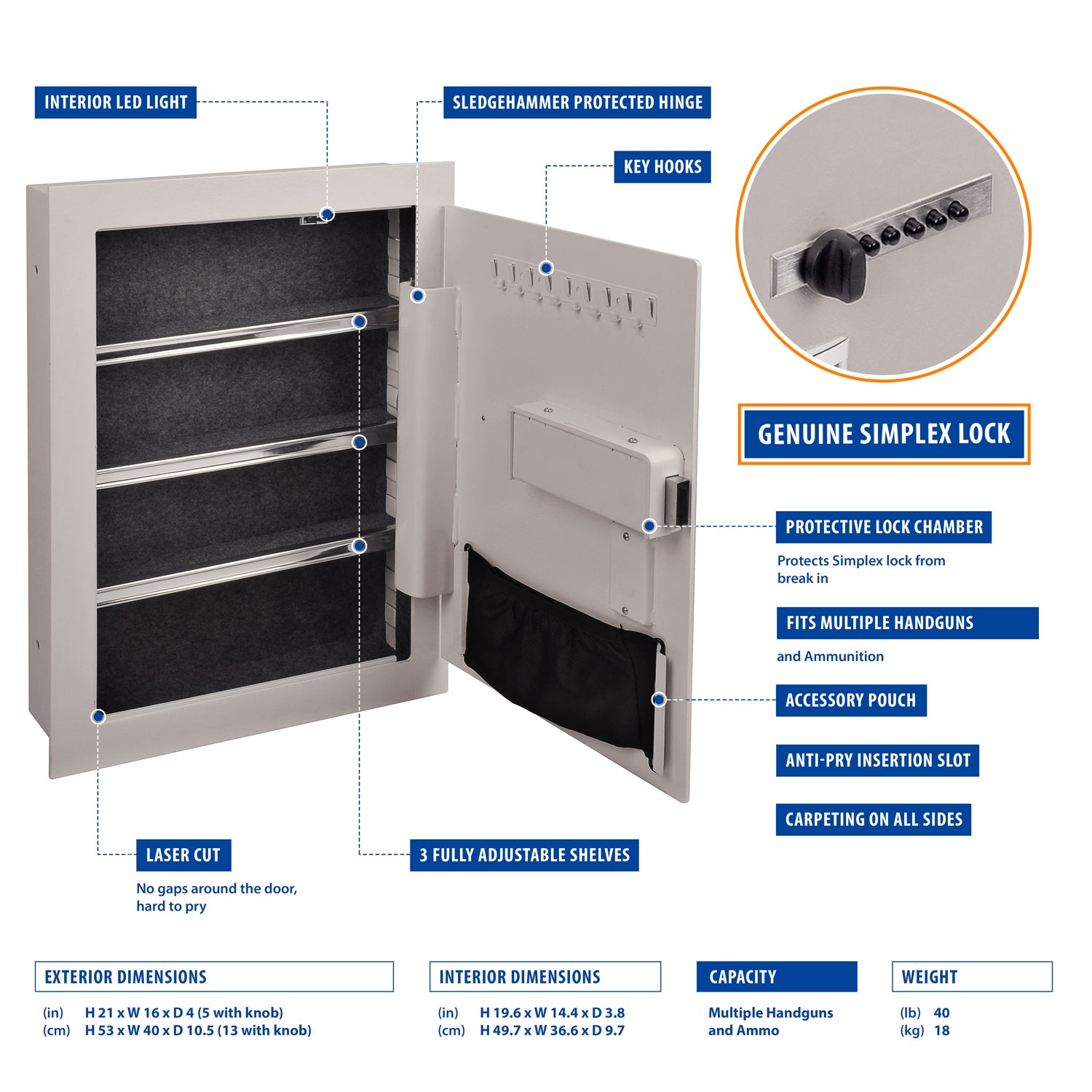 Viking VS-52SXW Mechanical Hidden Wall Safe with Simplex Lock White