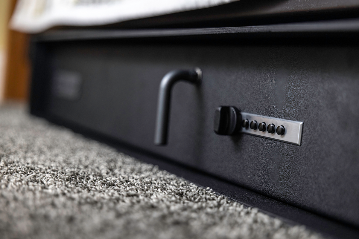 Steelhead Undercover 48X Under Bed Mechanical Safe Closeup of Lock and Handle