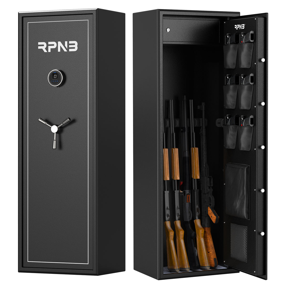 RPNB RP10FR Biometric Large 10 Gun Cabinet with Electronic Digital Lock Door Open with Rifles