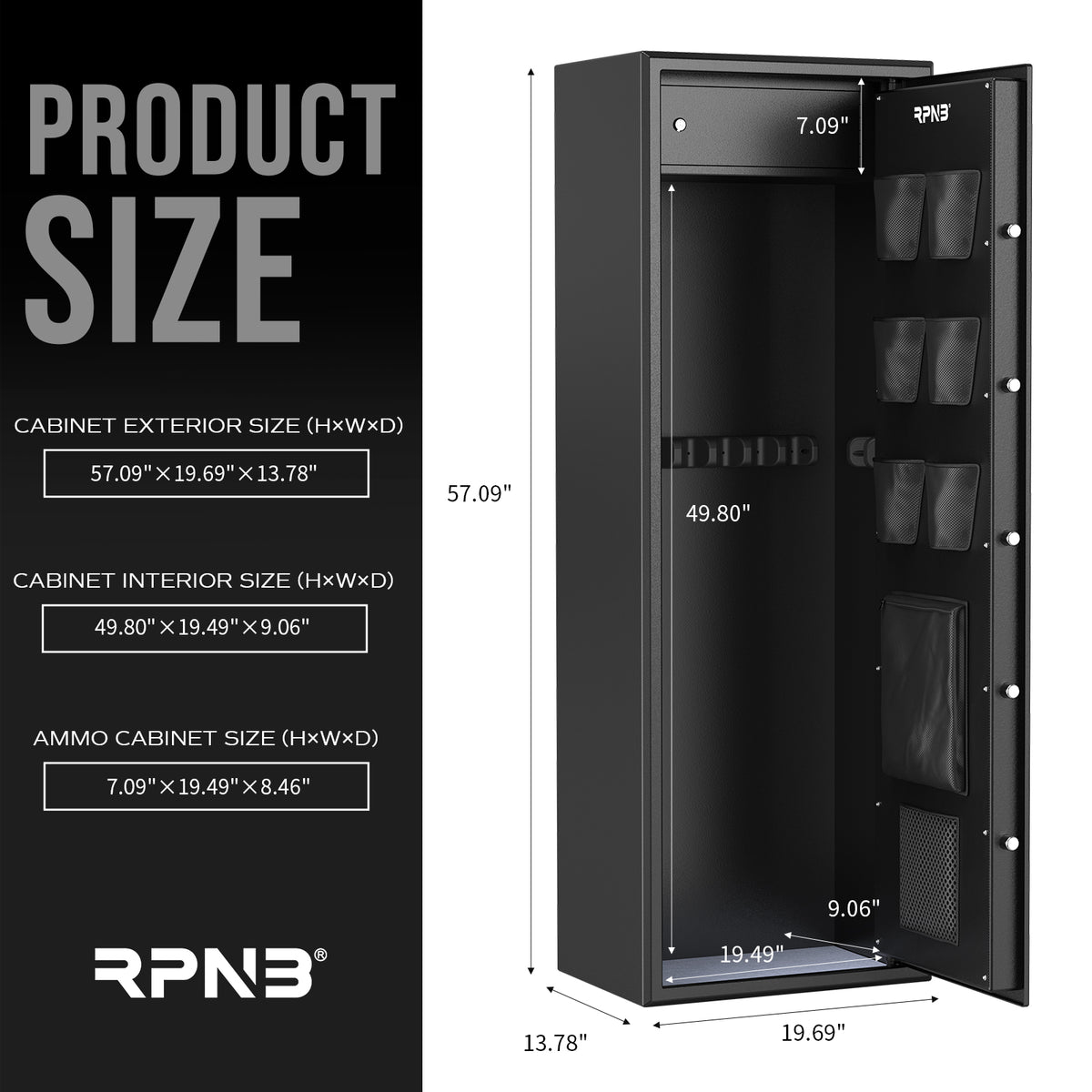 RPNB RP10FR Biometric Large 10 Gun Cabinet with Electronic Digital Lock Dimensions