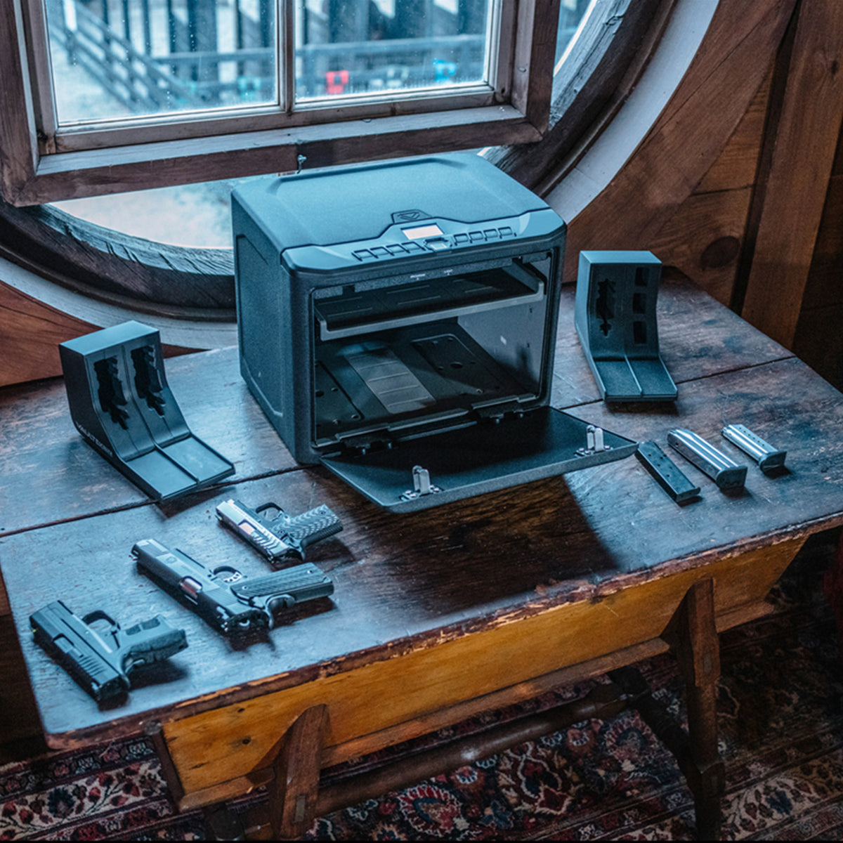 Vaultek NMX2i ViSN MX High Capacity Biometric WiFi Smart Safe Lifestyle Image on Table