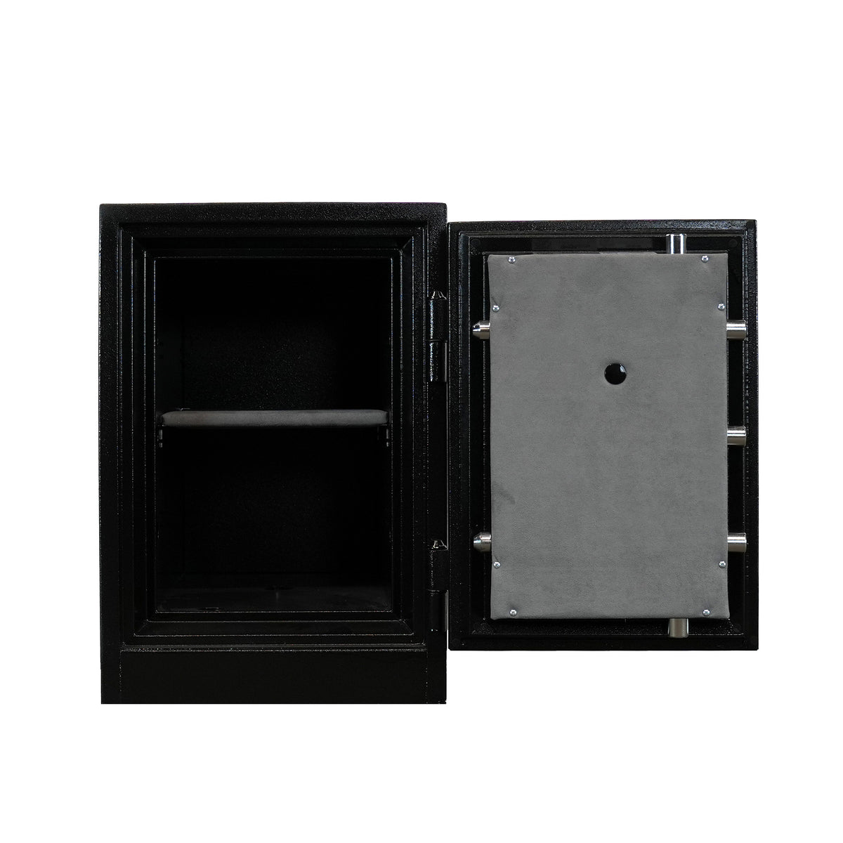 Gardall 1818-2 in Black finish with digital lock and door open.