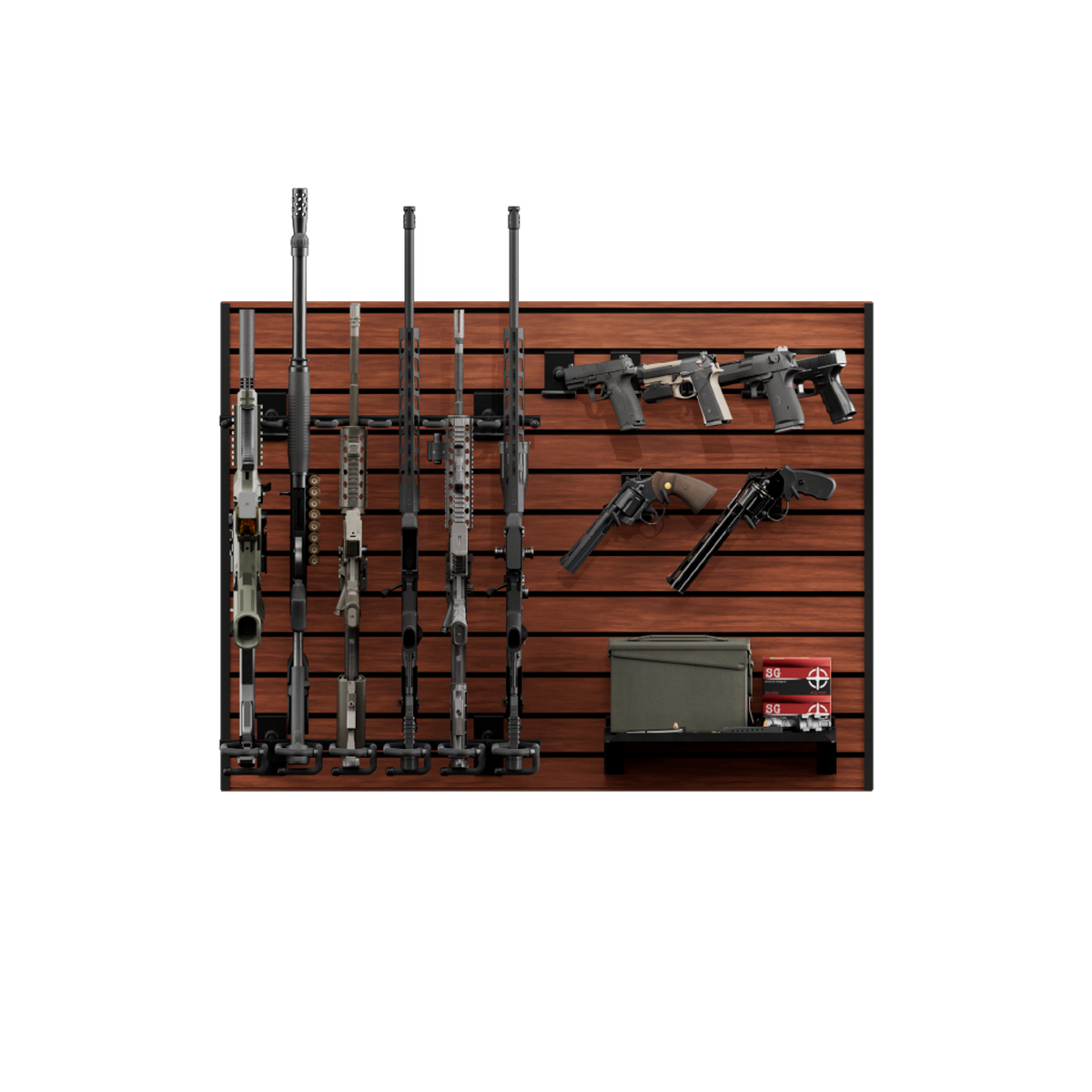 Hold Up Displays Gun Wall Bundle for 6 rifles and 6 pistols HD90 Black Walnut