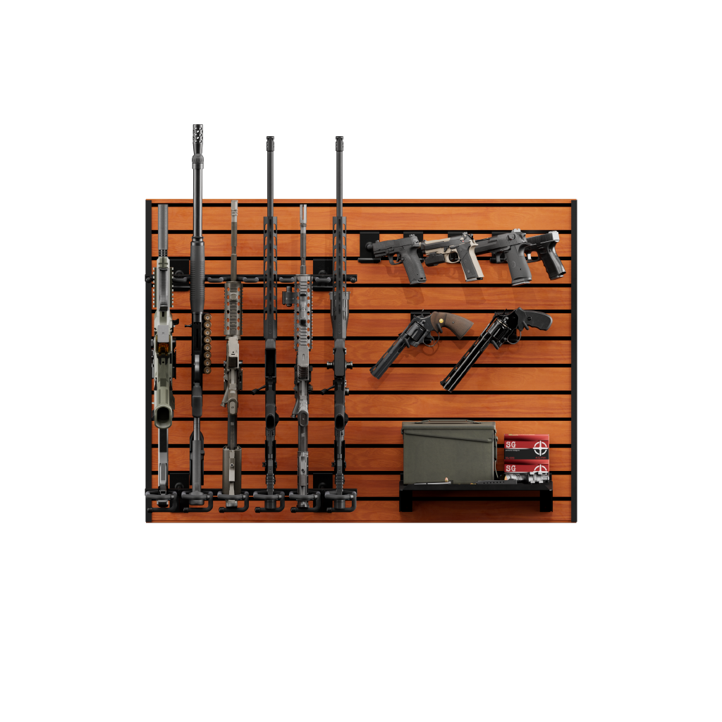 Hold Up Displays Gun Wall Bundle for 6 rifles and 6 pistols HD90 Cherry