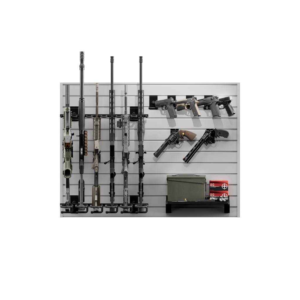 Hold Up Displays Gun Wall Bundle for 6 rifles and 6 pistols HD90 Light Silver