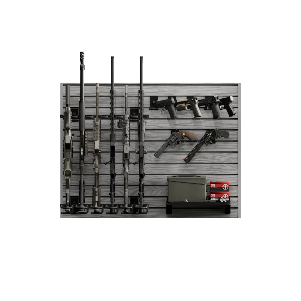Hold Up Displays Gun Wall Bundle for 6 rifles and 6 pistols HD90 Gray Oak