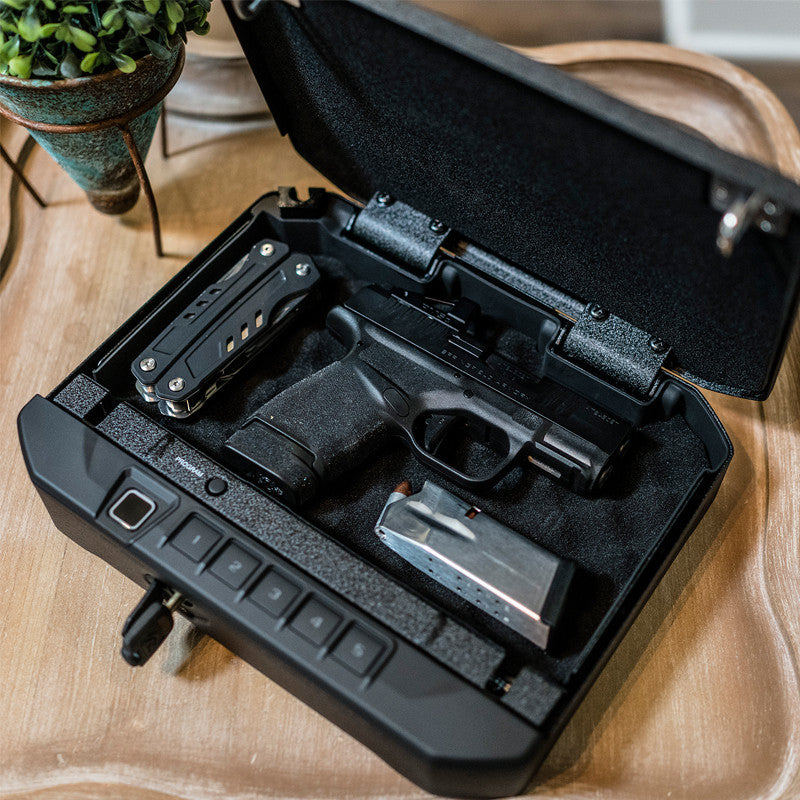 Vaultek V20i 20 Series Essential Biometric Handgun Safe Door Open with Handgun & Magazine