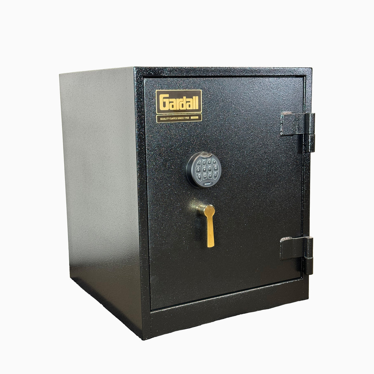 Gardall 2218 Burglar Fire Safe in Black finish with gold trim and biometric digital lock.