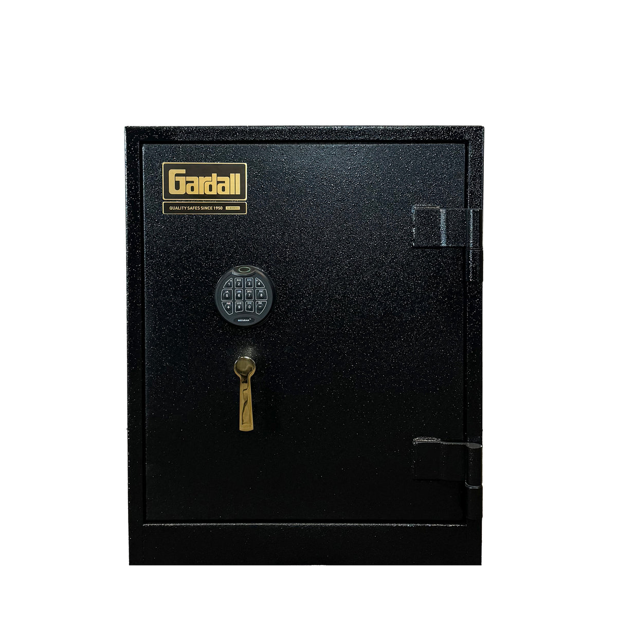 Gardall 2218 Burglar Fire Safe in Black finish with gold trim and biometric digital lock.
