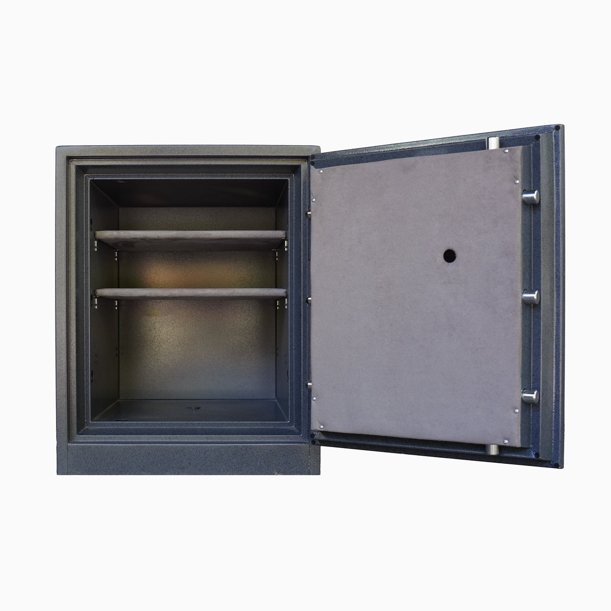 Gardall 2218 Burglar Fire Safe in Grey finish with dial combination lock with door in open position.
