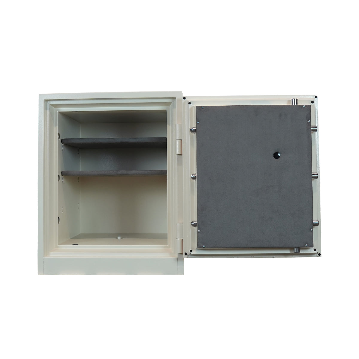Gardall 2218 Burglar Fire Safe in Marble finish with digital lock and door open.