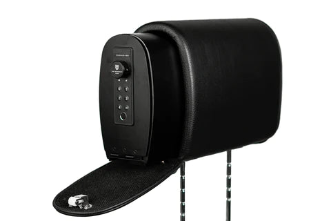 The Headrest Slide Safe Black Leather Open