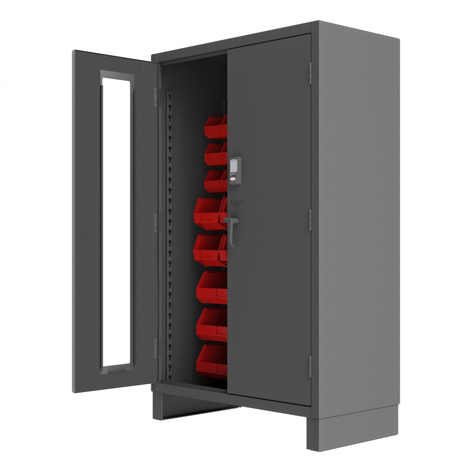 Durham 3703CXC-42B-1795 14-Gauge Security Access Control Cabinet Clear Door with 42 Red Bins