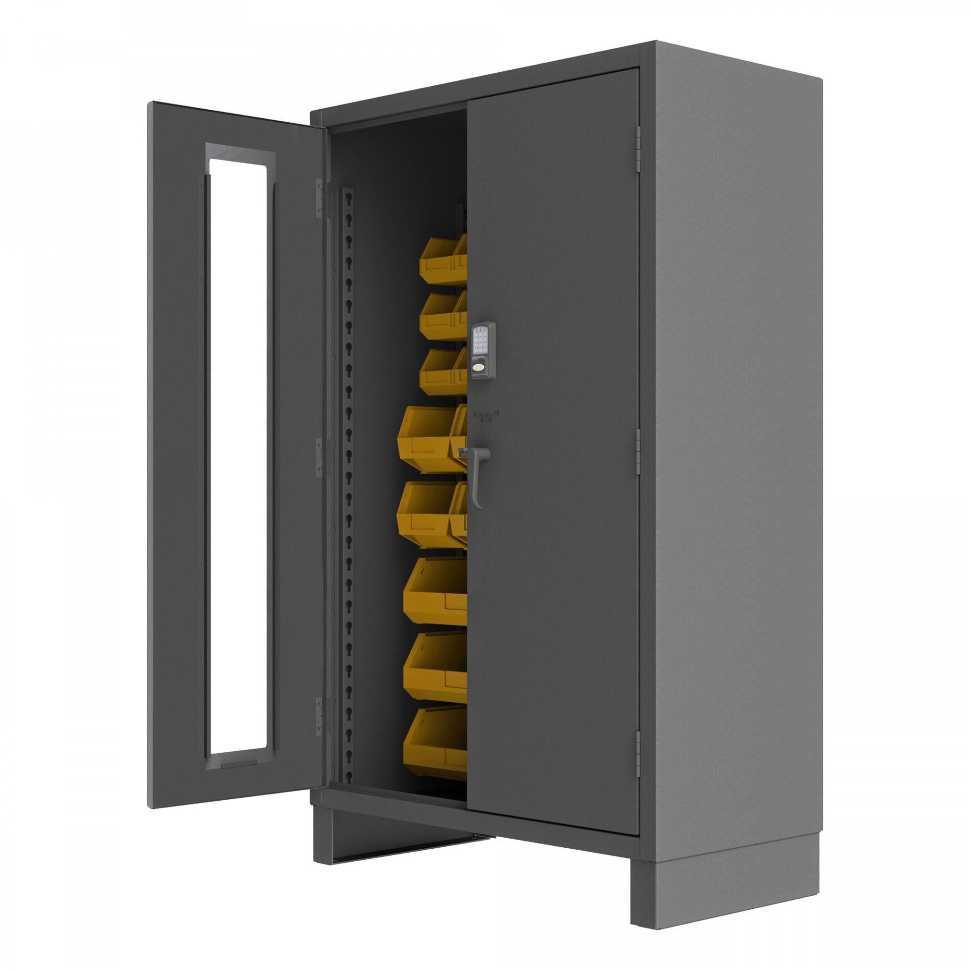 Durham 3703CXC-42B-95 14-Gauge Security Access Control Cabinet Clear Door with 42 Yellow Bins