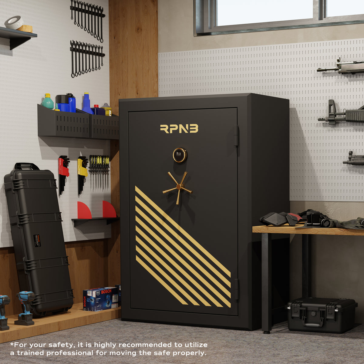 RPNB RPFS45-B 45 Gun Fireproof Biometric Gun Safe Black Installed in Garage