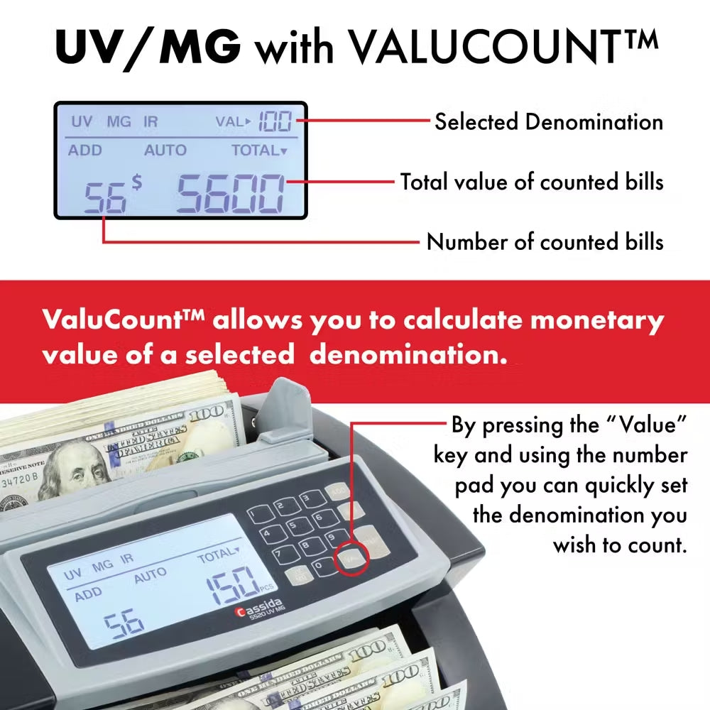 Cassida 5520 UV &amp; MG Currency Counter with ValuCount UV &amp; MG Counterfeit Detection