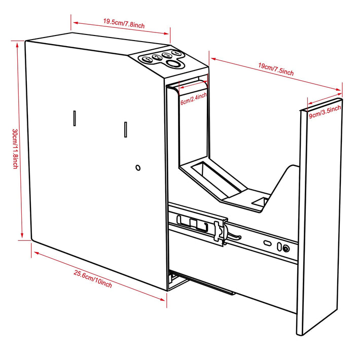 Langger LAPS005 Biometric Slider Handgun Safe for Nightstand Dimensions