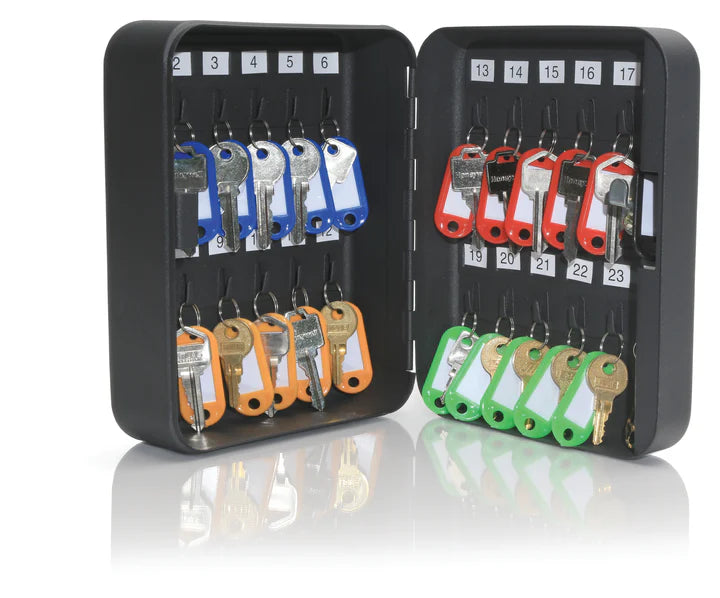 Key storage box with multiple keys on a white background