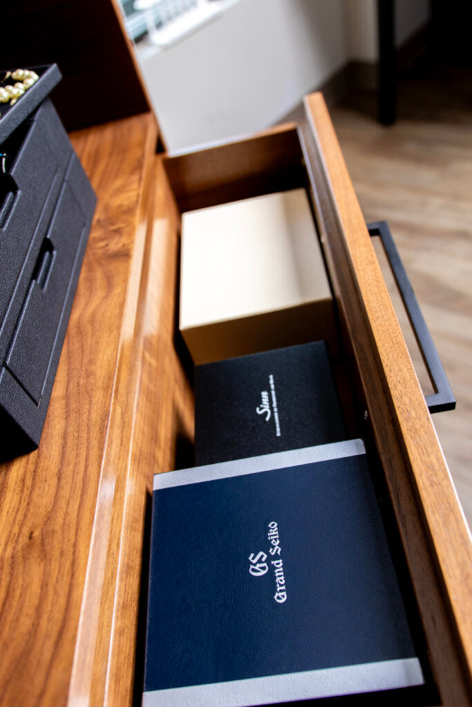 BlumSafe Concealment Cabinet with Hidden Safe Drawer Open with Watch Boxes