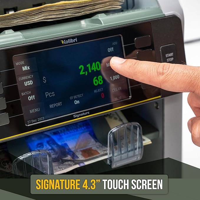 Kolibri B-SGN Signature 2-Pocket Mixed Bill Counter, Sorter &amp; Reader Signature 4.3&quot; Touch Screen