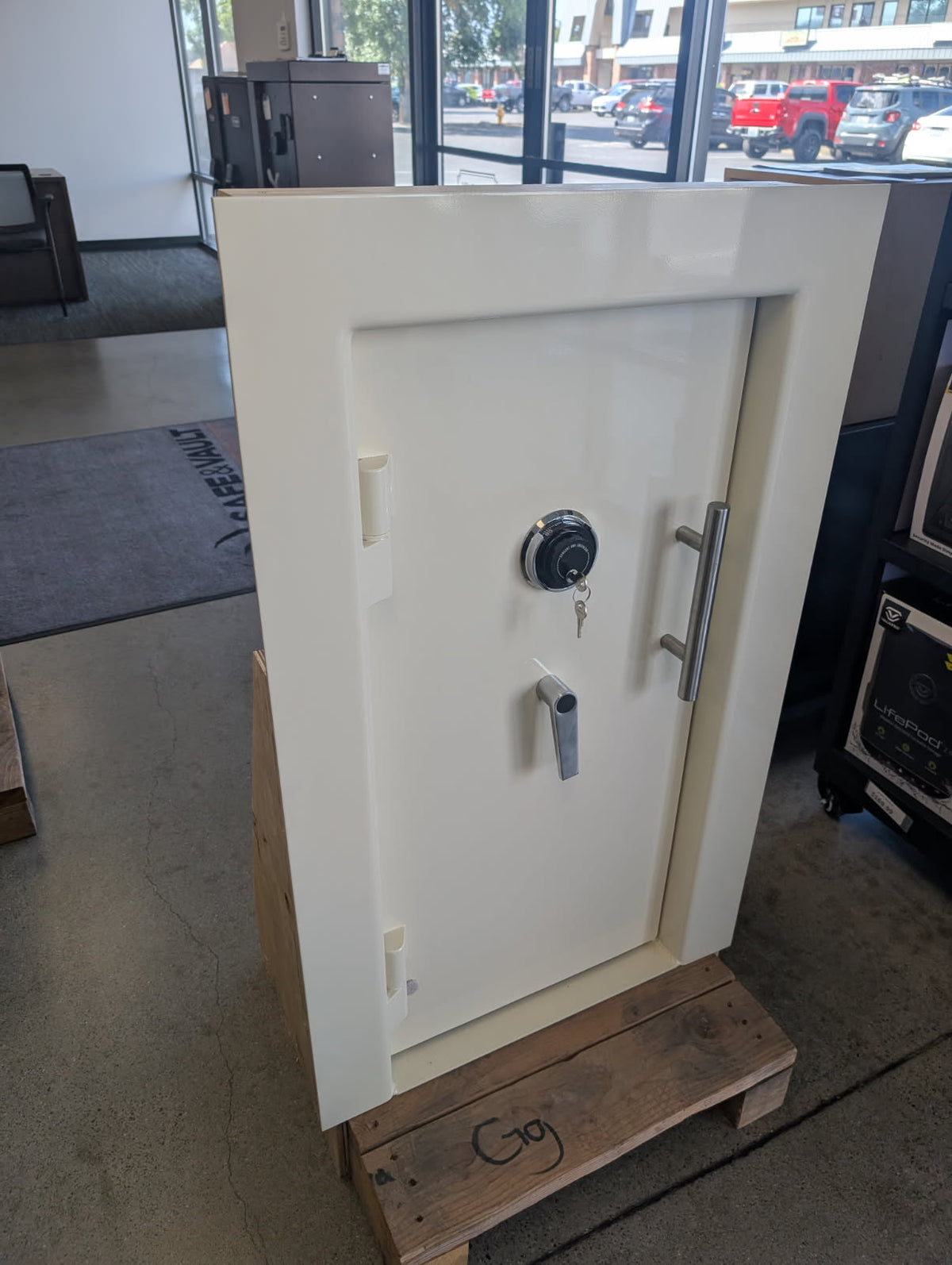 front left view of the Sun Welding Crawl Space vault door.