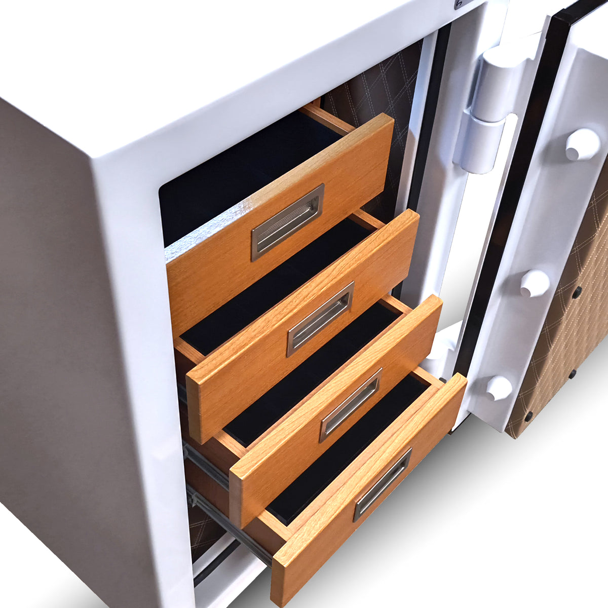 AMSEC AM3020PLUS White Home Security Safe with LED Light 4 Drawer Jewelry Cabinet Doors Open