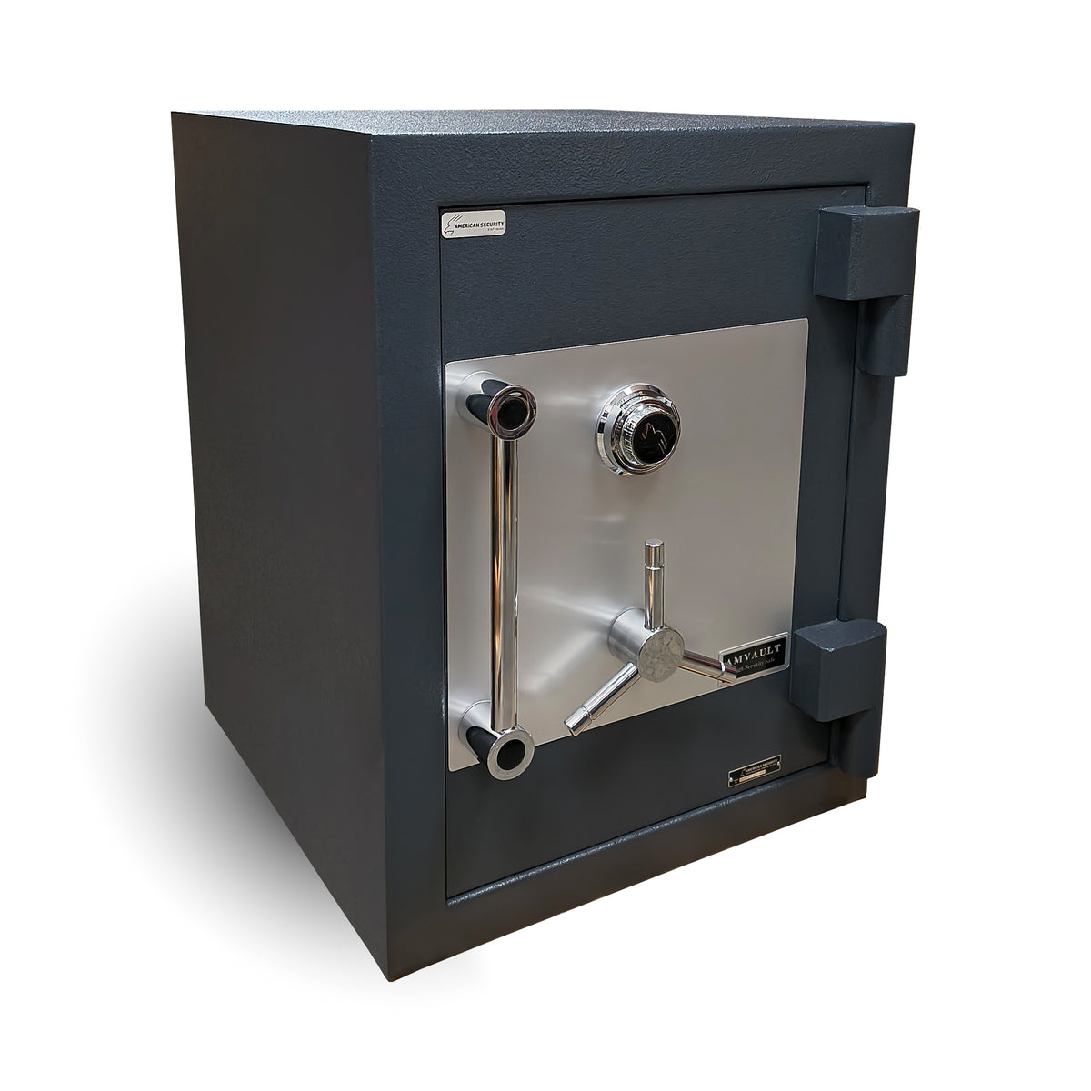 AMSEC American Security AMVAULT CF2518 TL30 high security composite burglar fire rated safe front left closed.