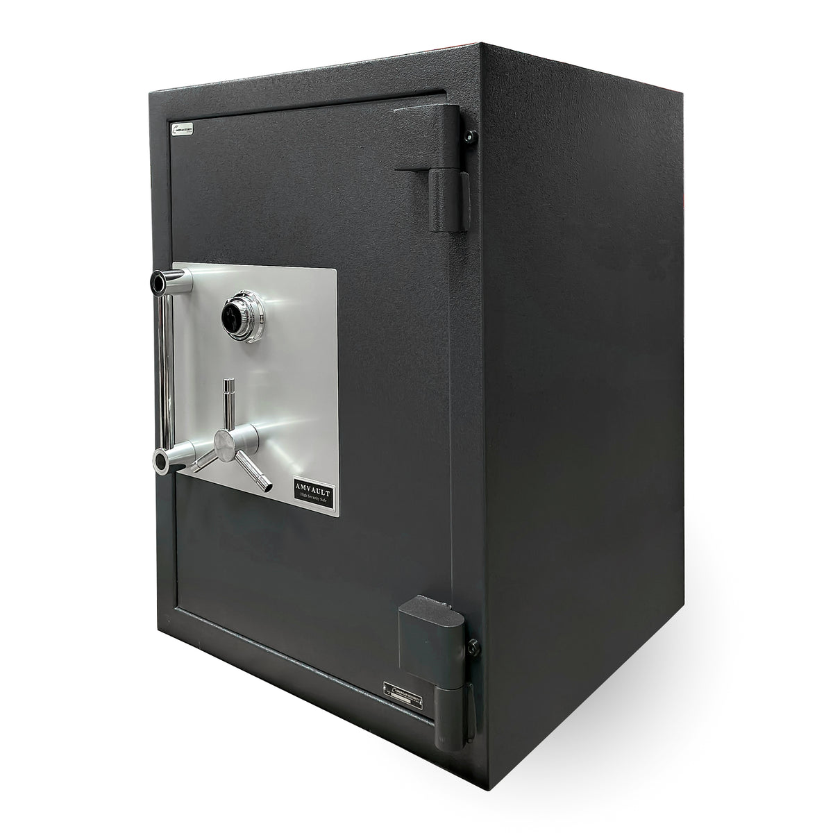 American Security AMSEC AMVAULT CF3524 TL-30 High Security Safe in Textured Black finish front right closed. 
