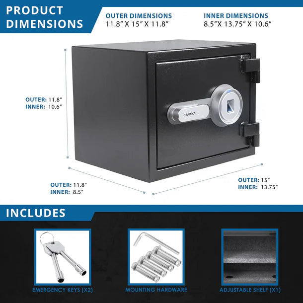 Barska AX13498 Biometric Fireproof Safe - Black Product Dimensions