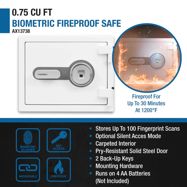 Barska AX13738 Biometric Fireproof Safe - White Specs