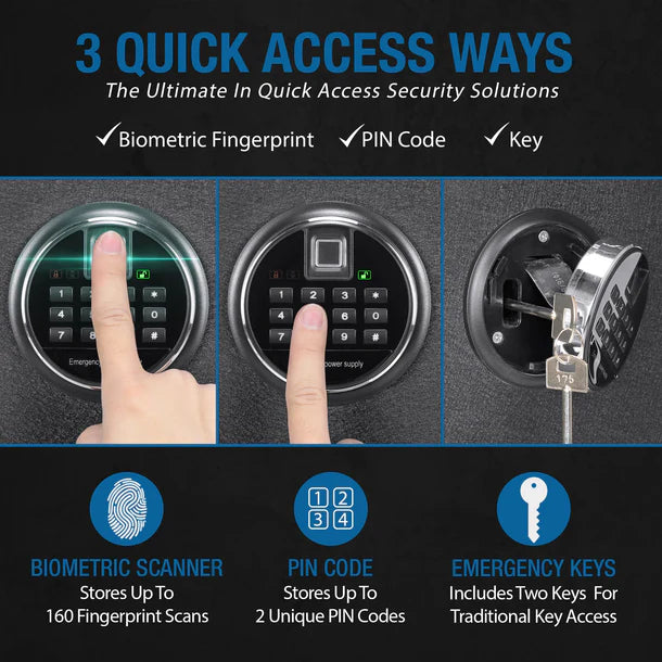 Barska AX13744 Biometric Keypad Fire Resistant Safe Three Quick Access Ways