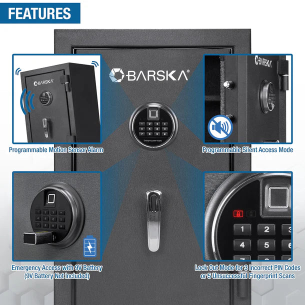 Barska AX13744 Biometric Keypad Fire Resistant Safe Features 2