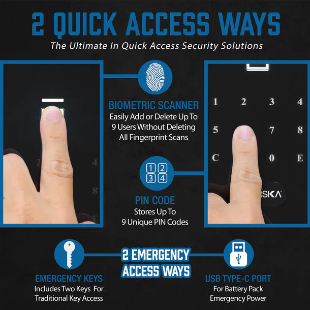 Barska AX13934 Obsidian 9-User Touchscreen Biometric Keypad Security Safe 2 Quick Access Ways