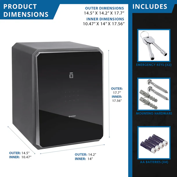 Barska AX13936 Obsidian 9-User Touchscreen Biometric Keypad Security Safe Product Dimensions