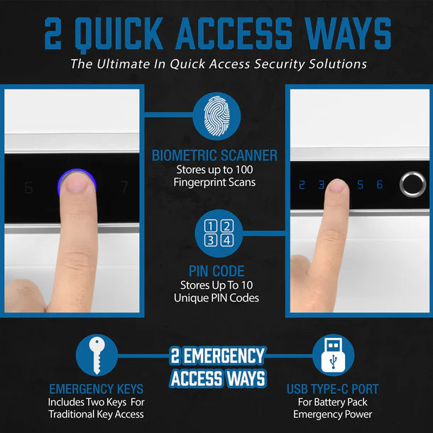 Barska AX13938 Diamond Touchscreen Biometric Keypad Security Safe 2 Quick Access Ways