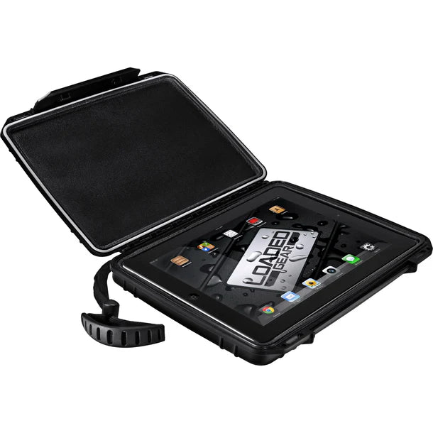 Barska BH11954 Loaded Gear Protective Tablet Hard Case Black HD-10 Open with Tablet & Strap