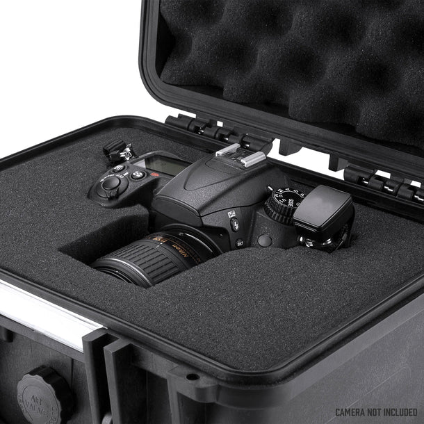 Barska BH12560 Loaded Gear Watertight Protective Hard Case Black HD-150 Open with Camera Closeup
