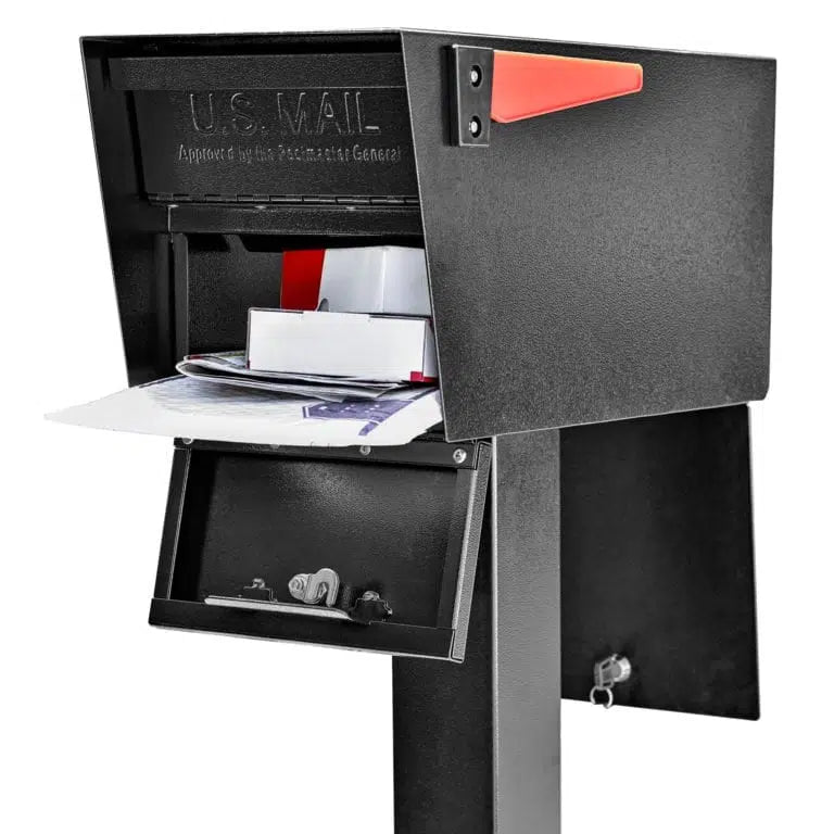 Mail Boss Mail Manager Street Safe - Latitude (Front &amp; Rear Locking) Mail Inside with Door Open
