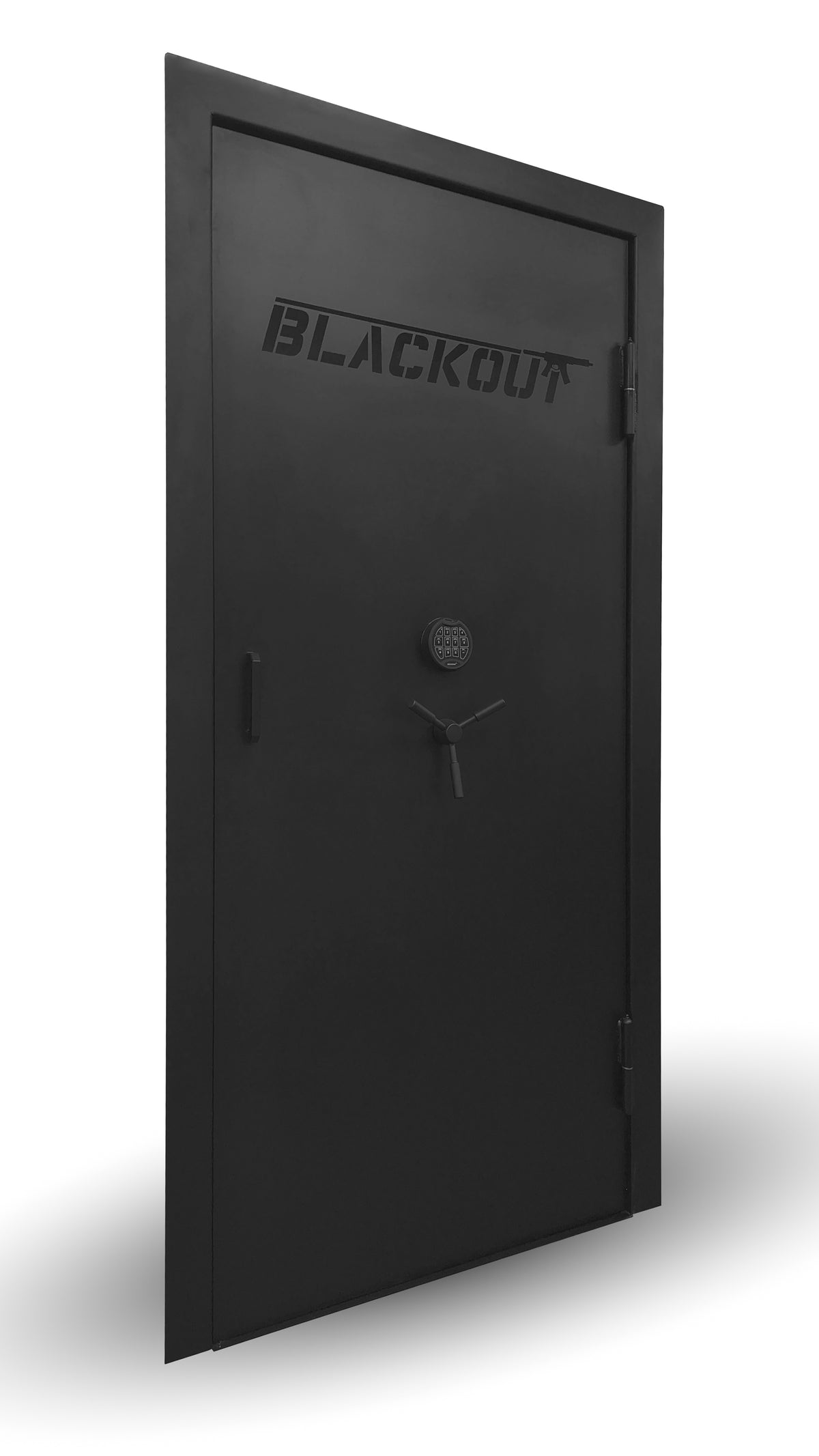 Blackout vault door with 'Blackout' branding on a white background