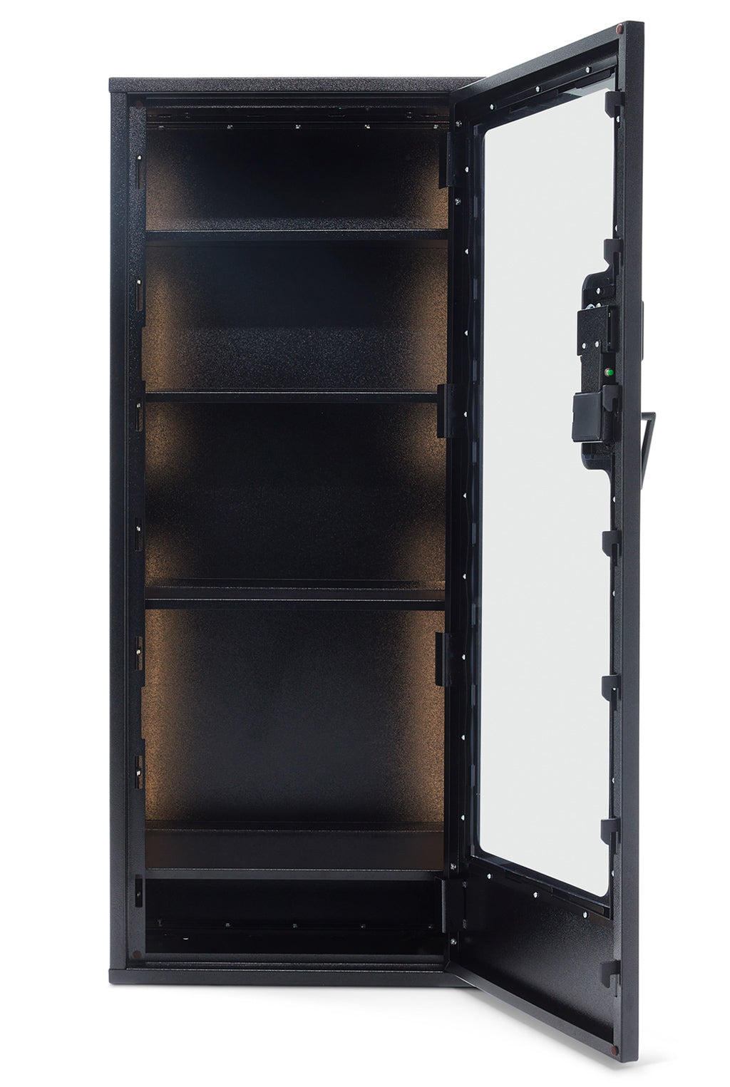 BlumSafe Secure Display Cabinet for Watches with Shelves and Light Turned On