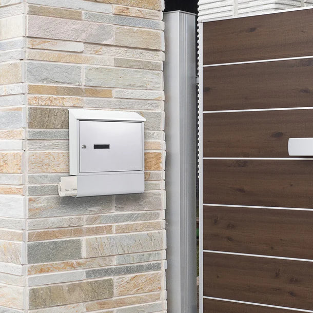 Barska CB13698 Contemporary Wall Mount Mailbox with Newspaper Bucket Installed on Wall