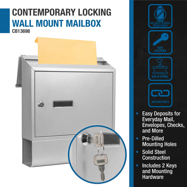 Barska CB13698 Contemporary Wall Mount Mailbox with Newspaper Bucket Specs