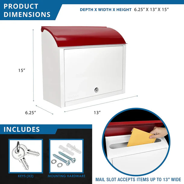 Barska CB13700 Retro Wall Mount Mailbox Product Dimensions