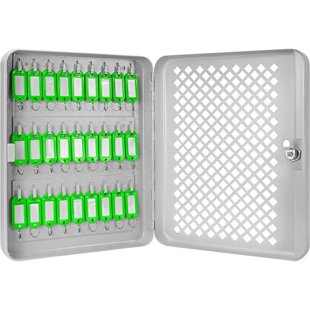 Barska CB13756 27 Capacity Fixed Position Mesh Front Key Cabinet with Key Lock Open with Green Tags
