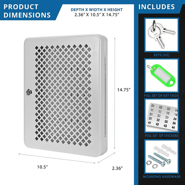 Barska CB13758 40 Capacity Fixed Position Mesh Front Key Cabinet with Key Lock Product Dimensions