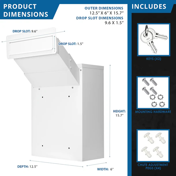 Barska CB13954 Through-The-Wall Drop Box with Adjustable Chute Product Dimensions