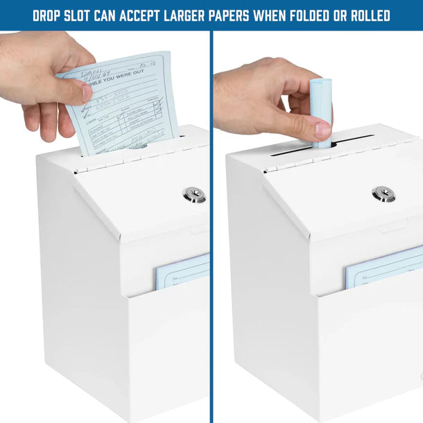 Barska CB14102 Suggestion/Ballot Box with Key Lock and Slot, White Lager Folded Papers