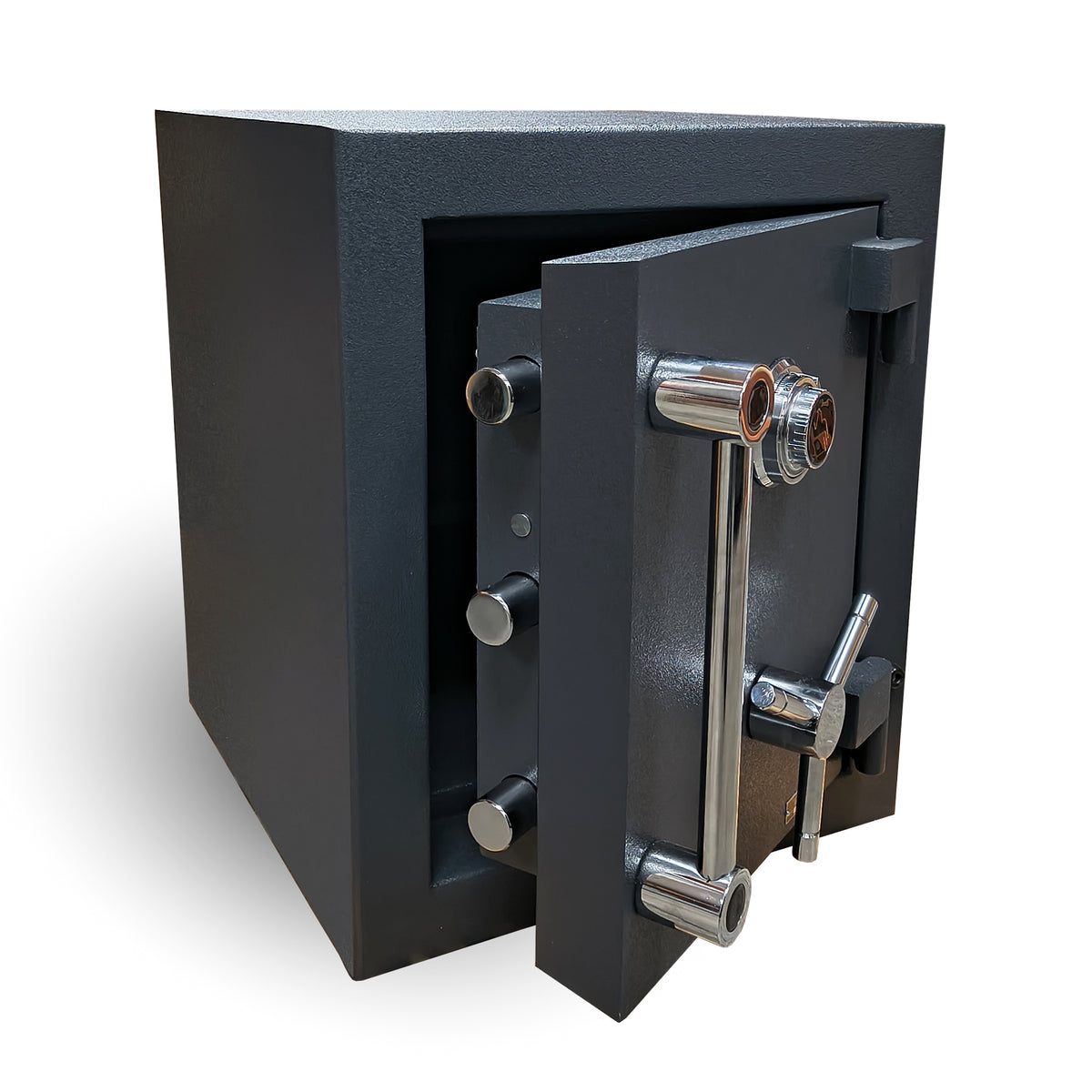 AMSEC American Security AMVAULT CF1814 TL30 high security composite burglar fire rated safe front left open.