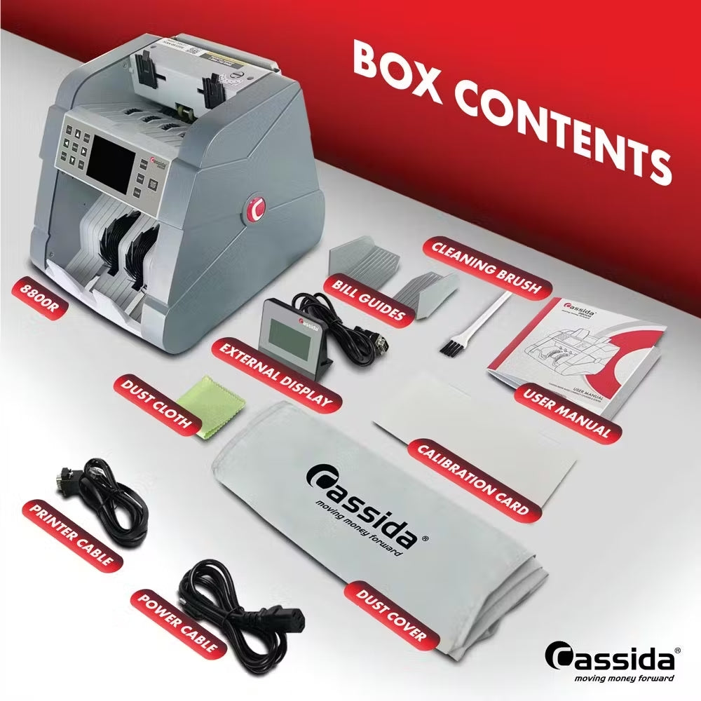Cassida 8800R Mixed Denomination Bill Reader Box Contents